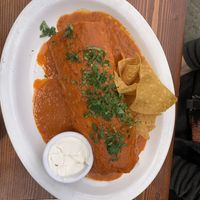 Vegan Mock Steak Burrito w/ Red Enchilada Sauce  at El Chupacabra - West in Seattle