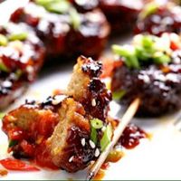 seitan skewers at GustOrganics in New York City