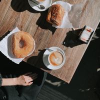 vegan Donut (super tasty!!) vegan soy cappuccini (soooo good!) and vegan apple pastry (also good) #Veganuary at Caffe Trastevere in Rome
