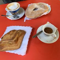 Vegan donut, apple filled pastry and coffee at Caffe Trastevere in Rome