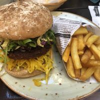 The Fleixit burger with fries at Stadtwirtschaft Freiberg in Freiberg Saxony
