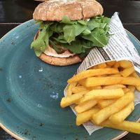 Veggie burger + french fries at Stadtwirtschaft Freiberg in Freiberg Saxony