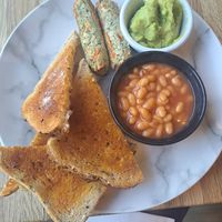 Vegan breakfast at Nelly's Yard in England