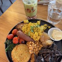 big avodi & iced oat strawberry matcha   at Avodi Vegetarian & Cafe in Auckland