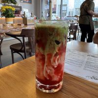 iced oat strawberry matchaa  at Avodi Vegetarian & Cafe in Auckland