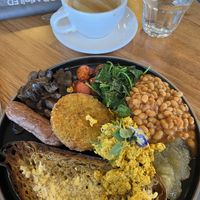 Avodi big breakfast and oat flat white  at Avodi Vegetarian & Cafe in Auckland