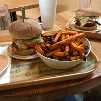 Signature burger with baked sweet potato fries, fry sauce, & bleu BBQ burger at Next Level Burger in Bend