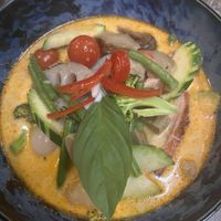 Red curry with fake duck  at Les Amants Verts in Paris