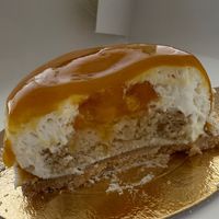 Tropical entremet - coconut, passion fruit and mango at Maria Quitéria Confeitaria Vegana in São Paulo