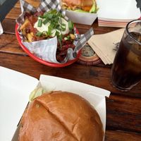 Vegan burger and loaded fries  at Leonard's House of Love in South Yarra