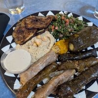 This is the vegan platter with eggplant instead of falafel. Delicious! at Bistro 55 - Mediterranean Restaurant in Flemington