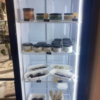 Fridge of vegan foods  at Planty  in Tbilisi