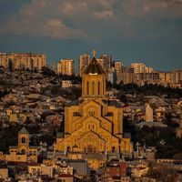 One of the best views of Holy Trinity Cathedral which can be seen in entire Tbilisi from terrace of Livin Cafe Tbilisi. at Livin Cafe Tbilisi in Tbilisi