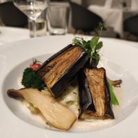 Dinner on the second night; roasted veggies with tahini cream sauce. Before that they served a lovely pumpkin soup, but it wasn't as  interesting to photograph. at Restaurant Tausend93 Im Seehotel Maria Laach in Rheinland-pfalz