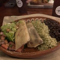 Vegetable tamale with black beans and cilantro rice, salsa and guacamole   at Masa Tamales & Taqueria in Richmond