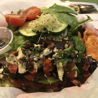 7 Layer Lasagna, side salad and 3 hummus rolls at Rawtopian Bliss Cafe in Columbia