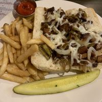 Vegan Philly cheesesteak with fries   at Sabrina's Cafe and Spencers Too in Philadelphia