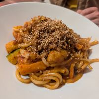 Fried udon noodles with fried tofu at Kim's Mini Meals in Edinburgh
