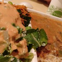 Large hotbox: hot dish with brown rice, choice of 2 salads and sauce. at Revive Cafe - Wyndham St in Auckland