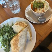 Breakfast burrito and grits  at Dreamstate Cafe in Minneapolis