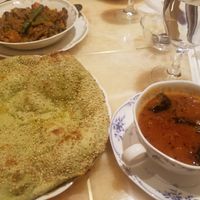 vegan sesame komatsuna naan, sambar soup, root vegetable curry at Nataraj - Ginza in Tokyo