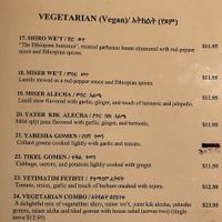 Vegetarian Section of Menu at Abyssinia Restaurant in Santa Rosa
