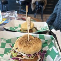Vegan fried chicken with coleslaw and vegan bacon egg and cheesee  at Bubba's Biscuit Bar in Hudson