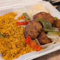 #15 vegan combo meal with yuca and yellow rice with gandules at El Pollo Colorao Puerto Rican Eatery in Palm Coast