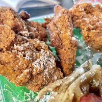Closeup. The chicken is batter fried oyster mushrooms!  at Katelyn’s Vegan Soul Cafe (2nd location) in Daytona Beach