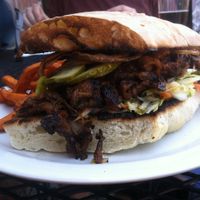 Oyster Mushroom pulled "pork." Smoky and delicious. at The Steer in Buffalo