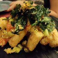 Absolutely delicious yucca fries with quinoa salad at Chifa La Familia Feliz in La Fortuna