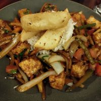 Excellent tofu saltado at Chifa La Familia Feliz in La Fortuna