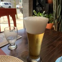 Beautiful pic of local Peruvian beer Cusquena at Chifa La Familia Feliz in La Fortuna