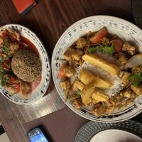 Tofu Saltado and Wontons   at Chifa La Familia Feliz in La Fortuna