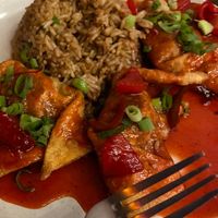wonton dish in the vegetarian section  at Chifa La Familia Feliz in La Fortuna