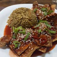 Rice with wontons in sweet & sour sauce  at Chifa La Familia Feliz in La Fortuna