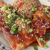 Wonton dish.   at Chifa La Familia Feliz in La Fortuna