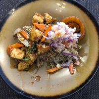 Tacu tacu vegetariano (tofu tasted like sweet and sour chicken) at Chifa La Familia Feliz in La Fortuna