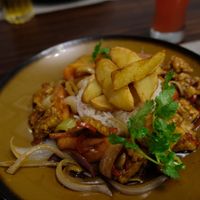 Vegetables, Rice, Fried Potatoes at Chifa La Familia Feliz in La Fortuna