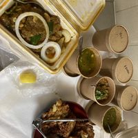 Nataraj special chicken, 3 curries, onion pakora (all vegan)  at Nataraj - Suginamiku in Tokyo