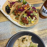 All 4 vegan taco options; pumpkin, beans, tofu, and cauliflower - was too quick in picking up the first taco before grabbing pic!  at Village Cantina Werribee in Werribee