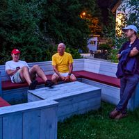 Hanging out outside of Strandgut after our meal. at Strandgut in Bad Schandau