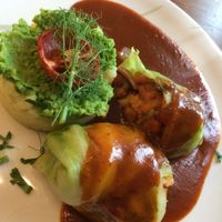 Vegan cabbage roulade in red wine sauce  at Strandgut in Bad Schandau