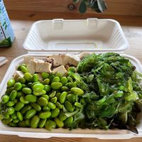 Vegan bowl with edamame, tofu, and seaweed salad. Base half greens half rice.  at Ono Authentic Hawaiian Poke in Edmonds