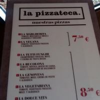 Menu at La Pizzateca in Madrid