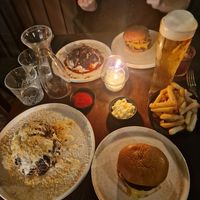 Vegan Burger, Fries, Beetroot and Feta (Veg, not Vegan) at Firestarter in England