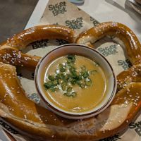 Soft pretzel and beer cheese at Street Beet in Detroit