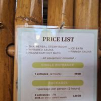 Price list for spa sessions at The Old City Spa - Ice Bath, Finnish Sauna, Himalayan Salt Far-Infrared Sauna, Magnesium Hot Bath, Thai Herbal Steam Room in Chang Wat Chiang Mai