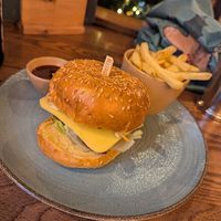 Beyond Meat® Sprout Pesto Burger with fries and BBQ sauce at The Museum in Sheffield