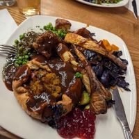 Spicy butternut squash pie (ask for the vegan version without goat's cheese) with steamed vegetables at Toby Carvery Dronfield in Sheffield
